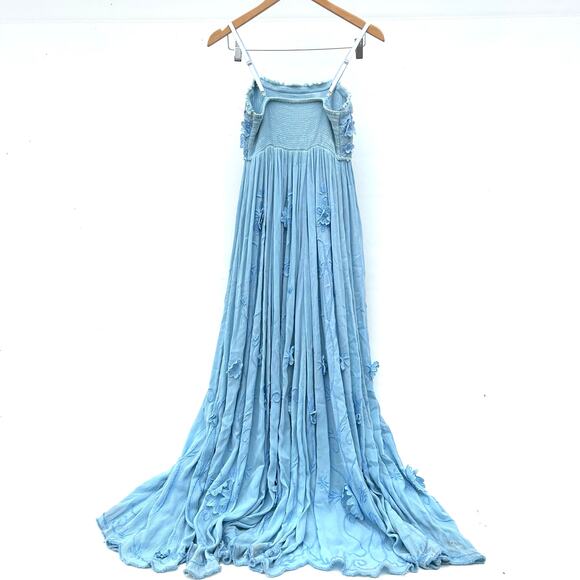 Free People Rosa Maxi Dress Baby Blue 3D Flowers Strapless Fairy XS Small - Picture 3 of 12